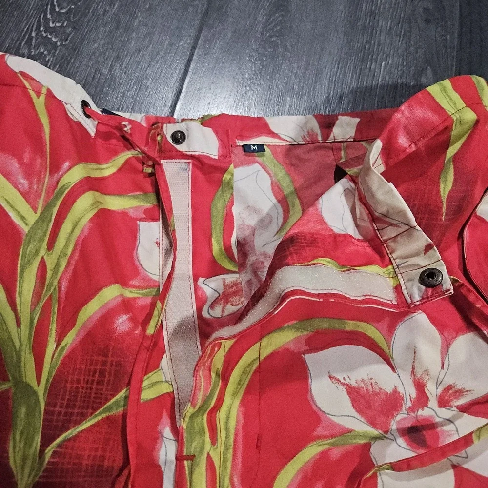 VTG Polo Ralph Lauren Cargo Board Shorts Men M Orange Floral Beach Hawaiian Surf